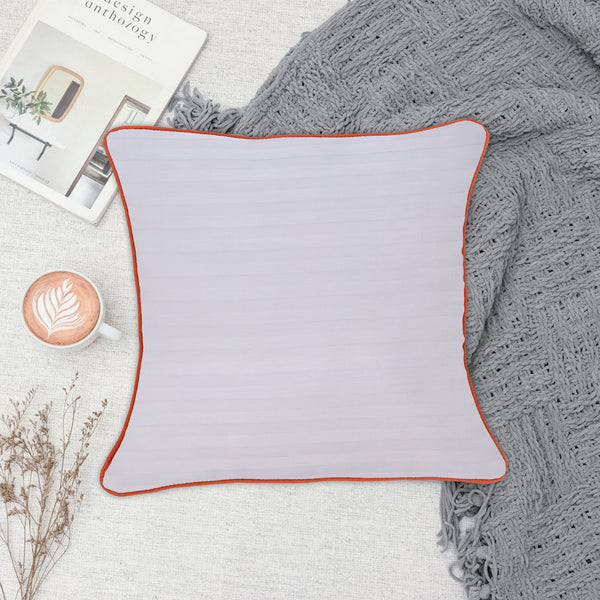White Stripes (Orange Piping)-Cushion Covers Pack of Two
