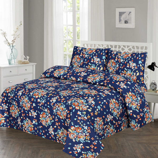 blue printed design on bedsheet