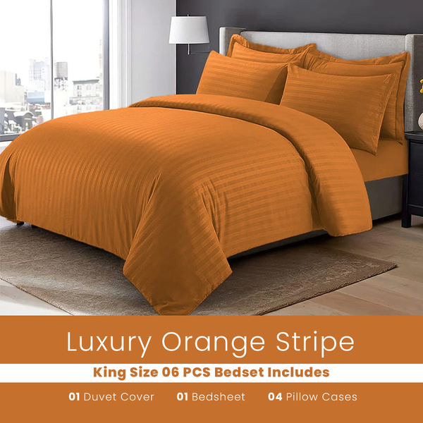orange stripped softest duvet cover set