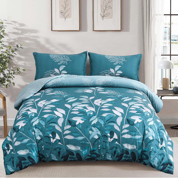 teal blue printed floral bed sheet design in pakistan