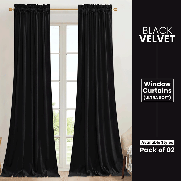 black curtains